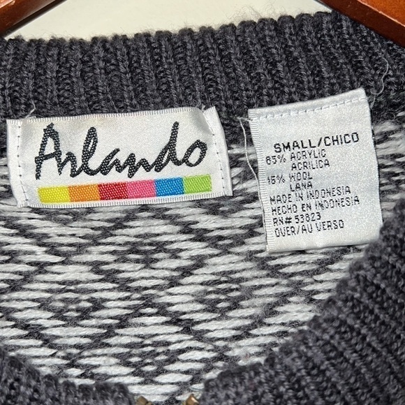 Vintage Wool blend Cardigan Fair Isle Front Zip gray Print Women's Small - Picture 3 of 5